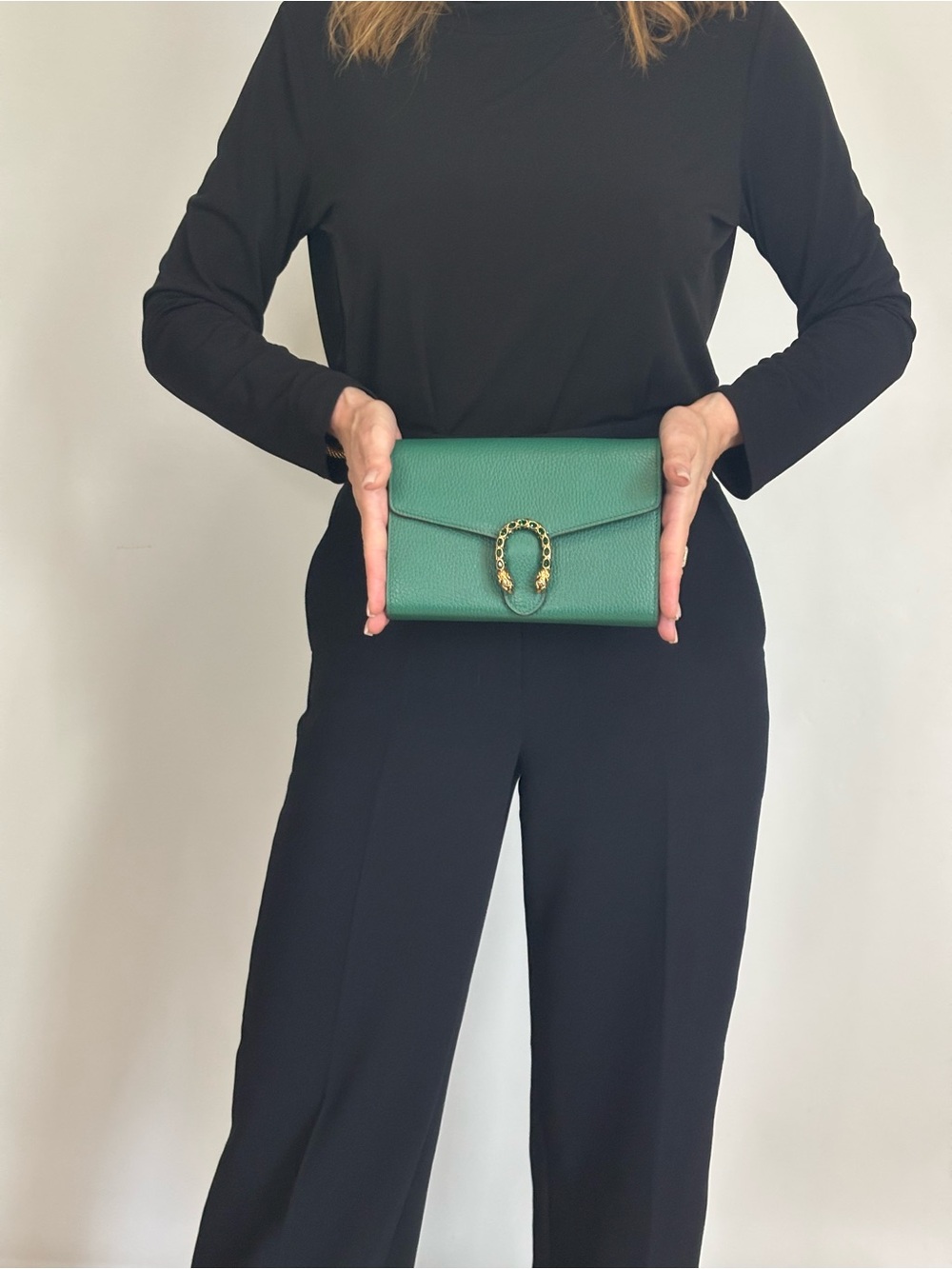 Gucci Dionysus Wallet on Chain Emerald Green Pebbled Leather Crystals Authentic - Picture 11 of 11